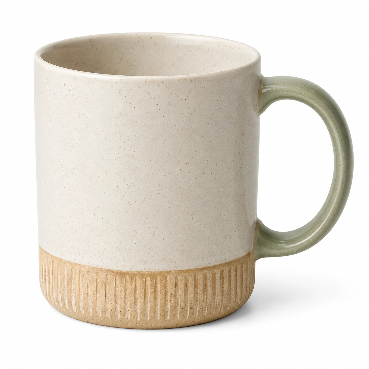 Keramiktasse 350 ml Creme Grün mit strukturiertem Boden für Heißgetränke