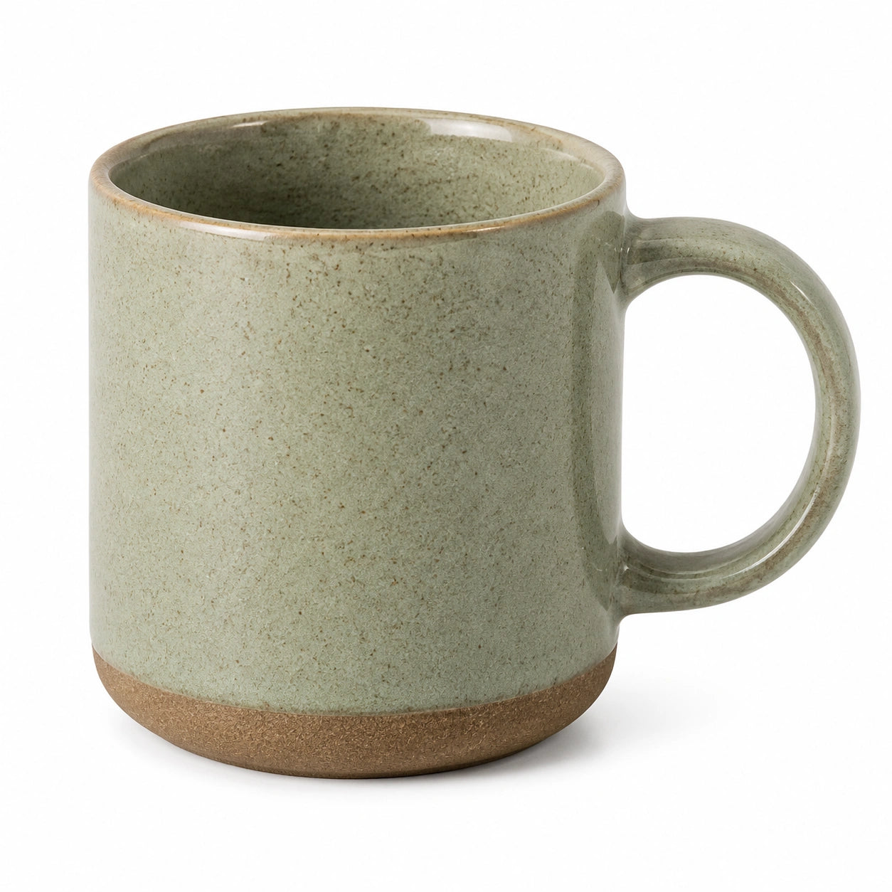 Keramiktasse 350 ml Salbeigrün Braun mit Henkel im rustikalen Stil