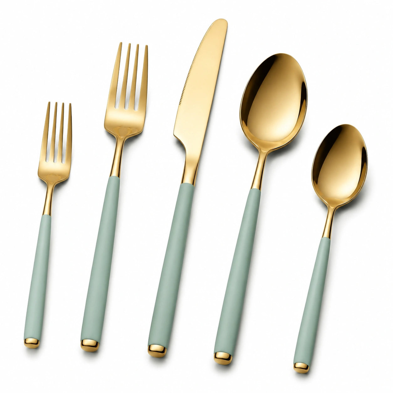 Besteckset 5-teilig Edelstahl Gold Mintgrün für den Esstisch