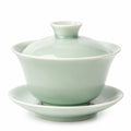Gaiwan Teeschale 150 ml aus Keramik Hellgrün glasiert mit Deckel und Untertasse