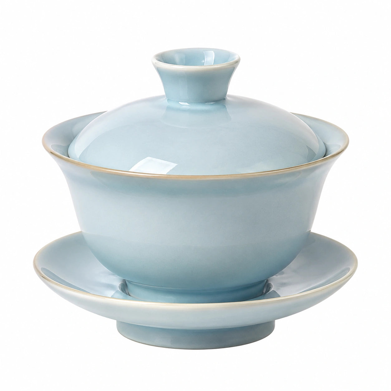 Gaiwan Teetasse 180 ml Porzellan Hellblau mit Deckel und Untertasse