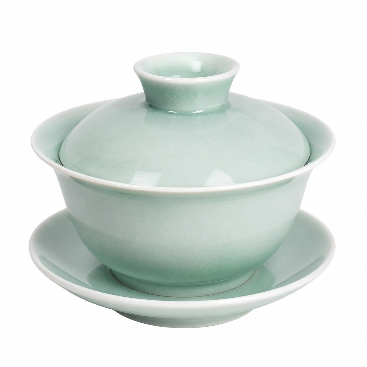 Gaiwan Teeschale 120 ml Porzellan Mintgrün mit Deckel und Untertasse