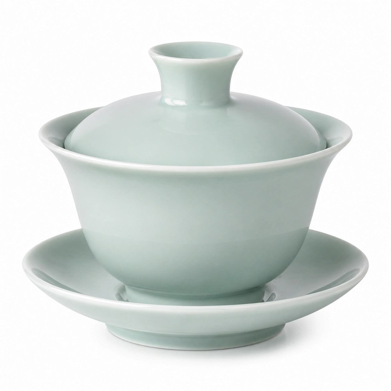Gaiwan Teetasse 180 ml Porzellan Hellgrün mit Deckel und Untertasse für losen Tee