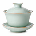 Gaiwan Teeschale 150 ml Keramik hellgrün glasiert mit Deckel und Untertasse