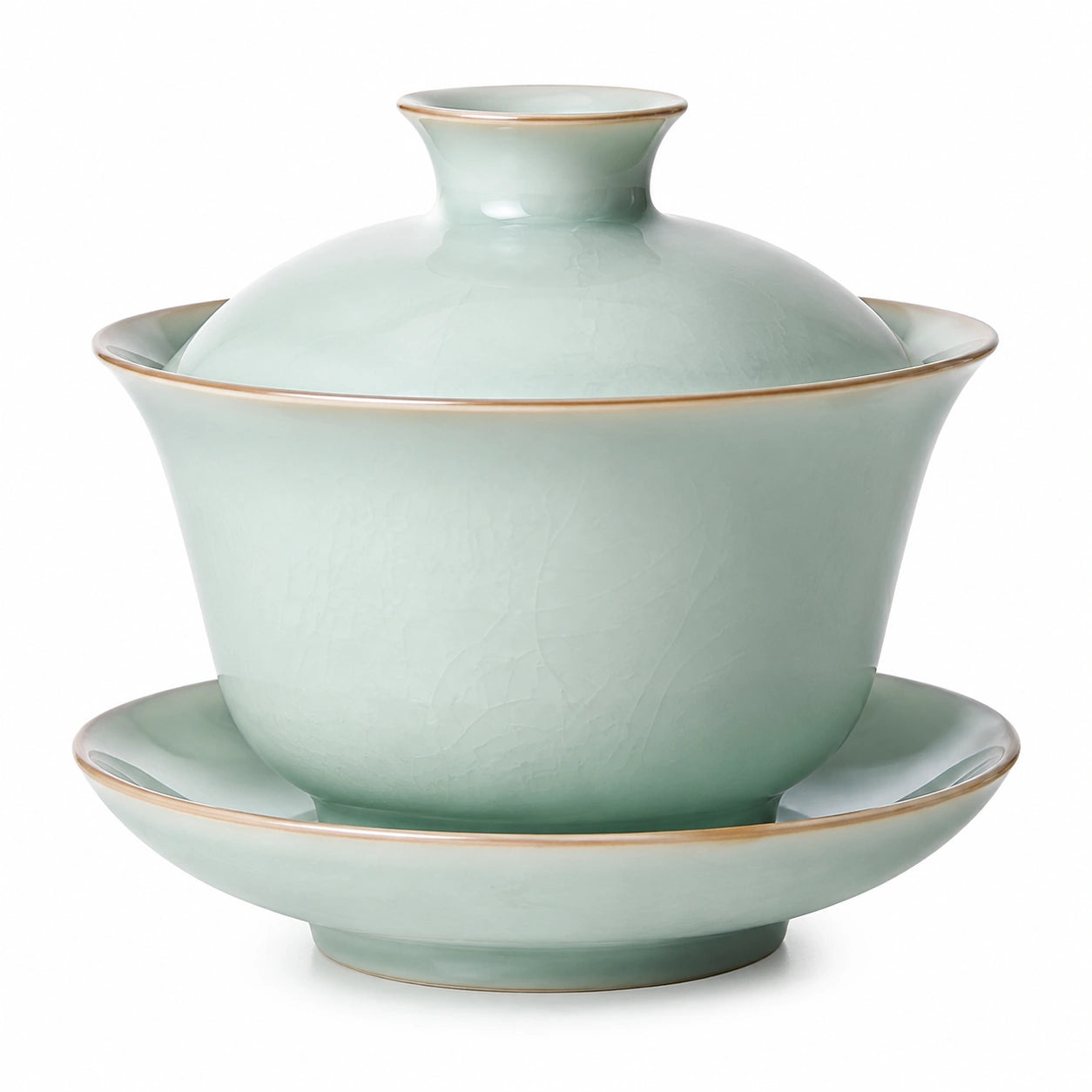 Gaiwan Teeschale 150 ml Keramik hellgrün glasiert mit Deckel und Untertasse