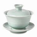 Gaiwan Teetasse 180 ml aus Porzellan in Hellgrün mit Deckel und Untertasse