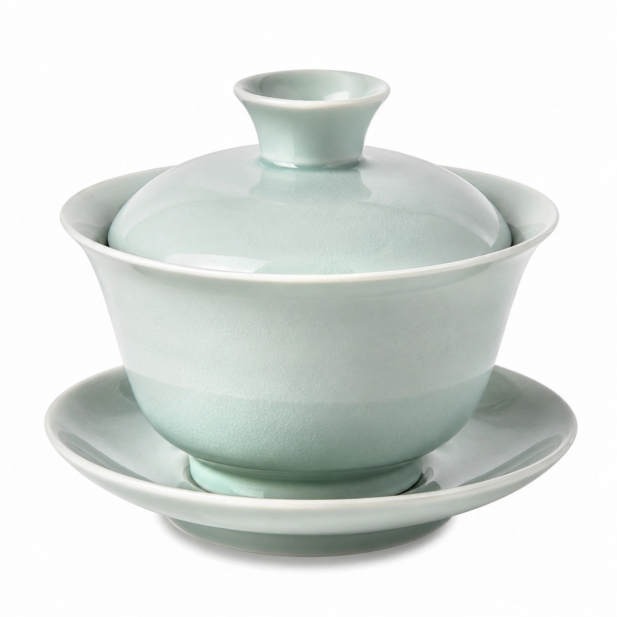 Gaiwan Teetasse 180 ml aus Porzellan in Hellgrün mit Deckel und Untertasse