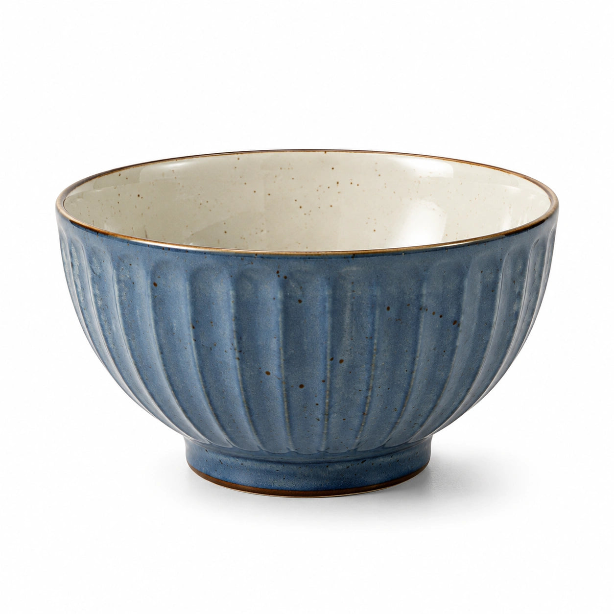 Keramikschüssel 18 cm Blau Creme für Speisen mit Rillenstruktur