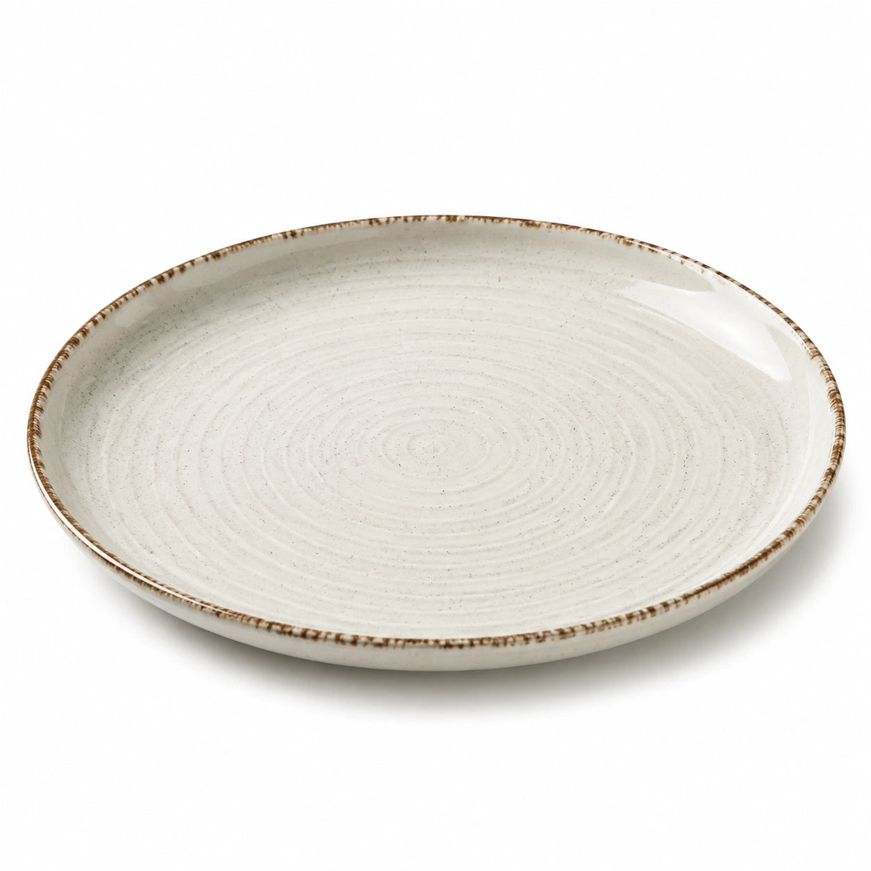 Speiseteller 28 cm Keramik Cremeweiß mit braunem Rand für Hauptgerichte