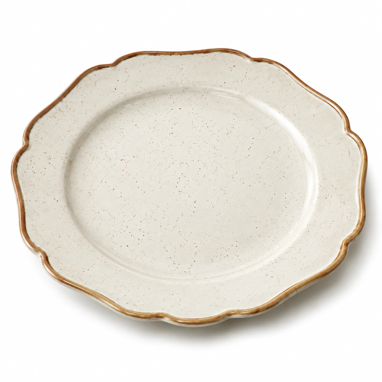 Speiseteller 26 cm aus Keramik in Cremebraun mit gewelltem Rand