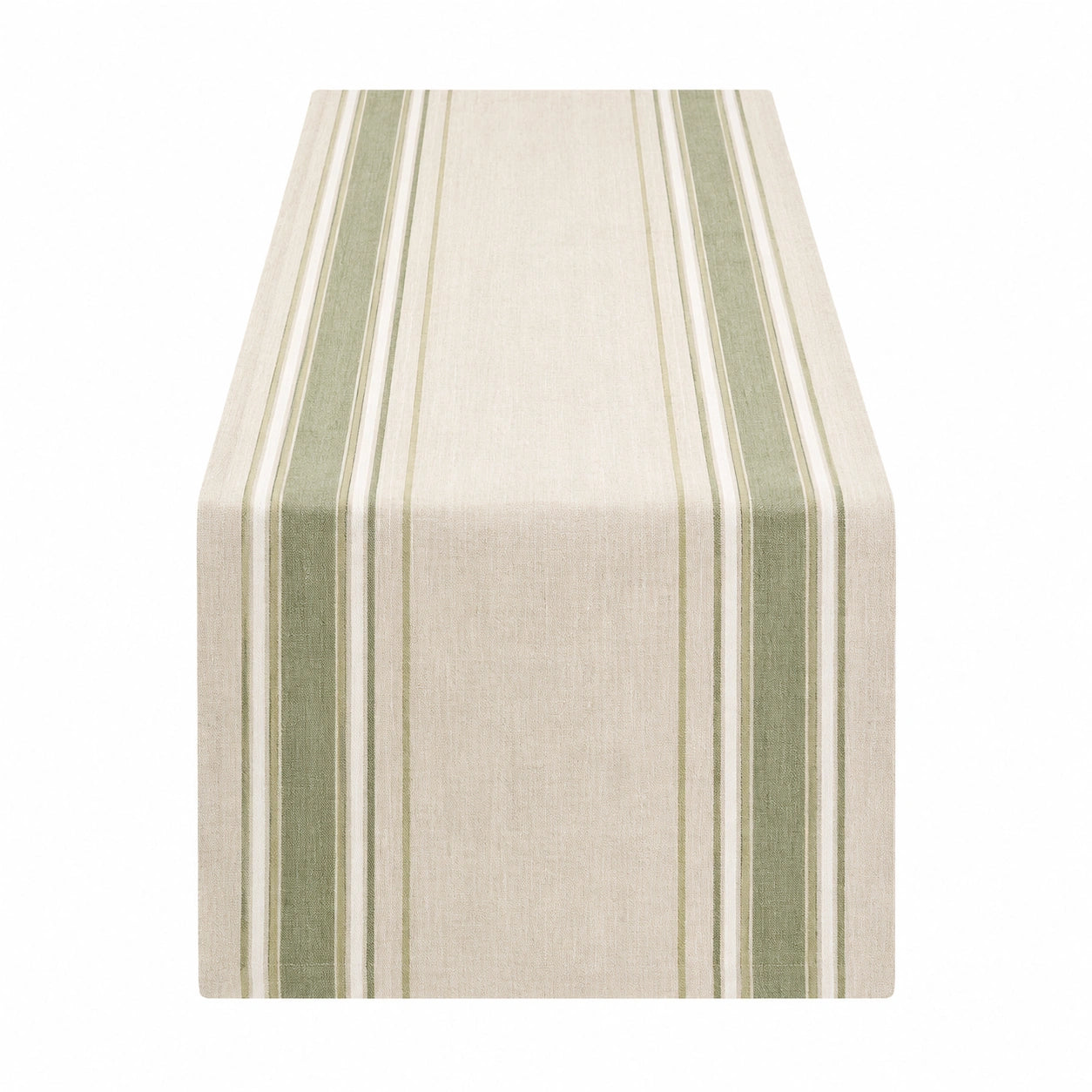 Tischläufer 180 x 33 cm Leinenmischgewebe Beige Grün gestreift für Esstisch