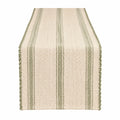 Tischläufer 180 x 35 cm aus gewebtem Textil in Beige/Grün mit Streifenmuster und Kordelrand